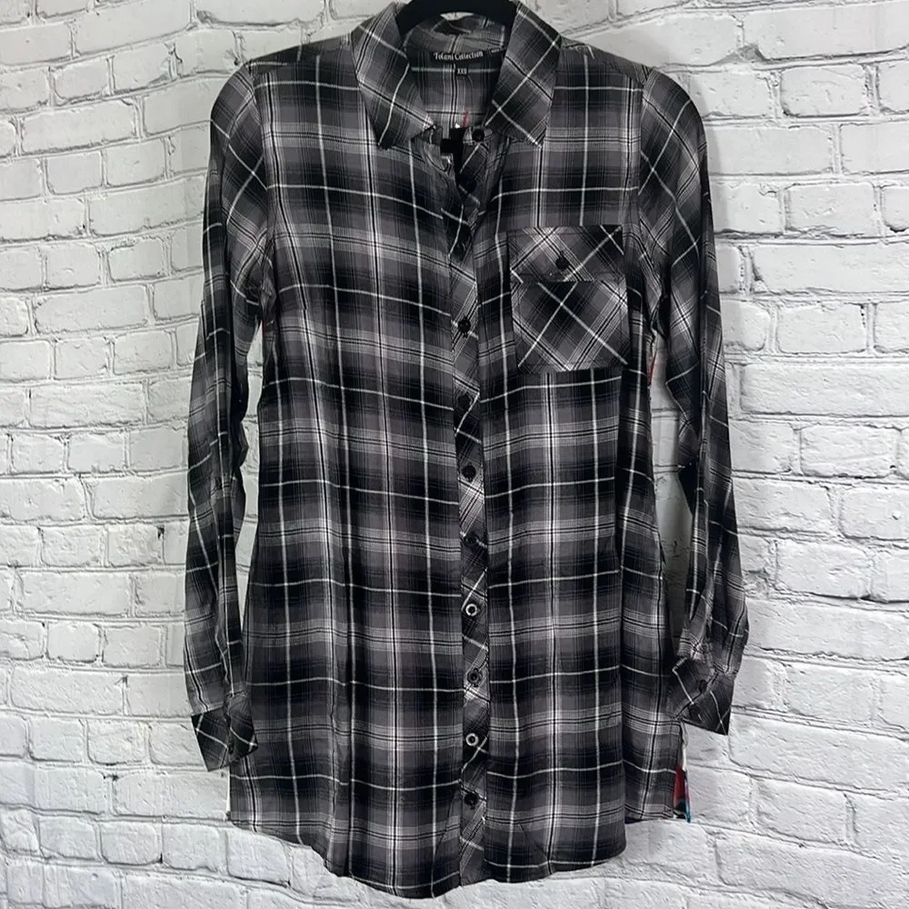 NEW Tolani Collection Neicy top button down plaid floral size XXS - Picture 3 of 14